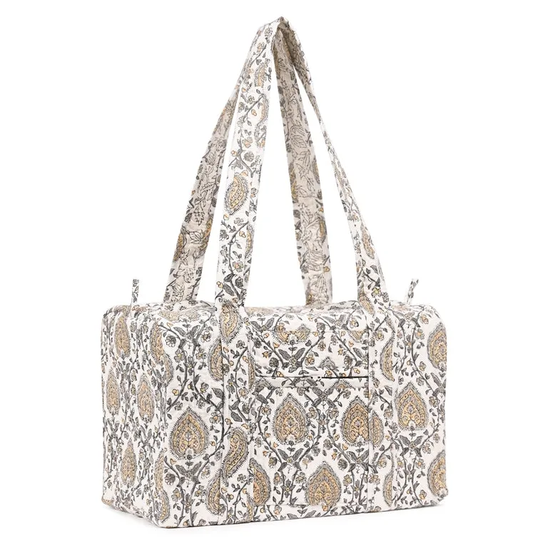BETTLE JAAL HAND BLOCK PRINTED QUILTED TRAVEL MICRO DUFFLE BAG