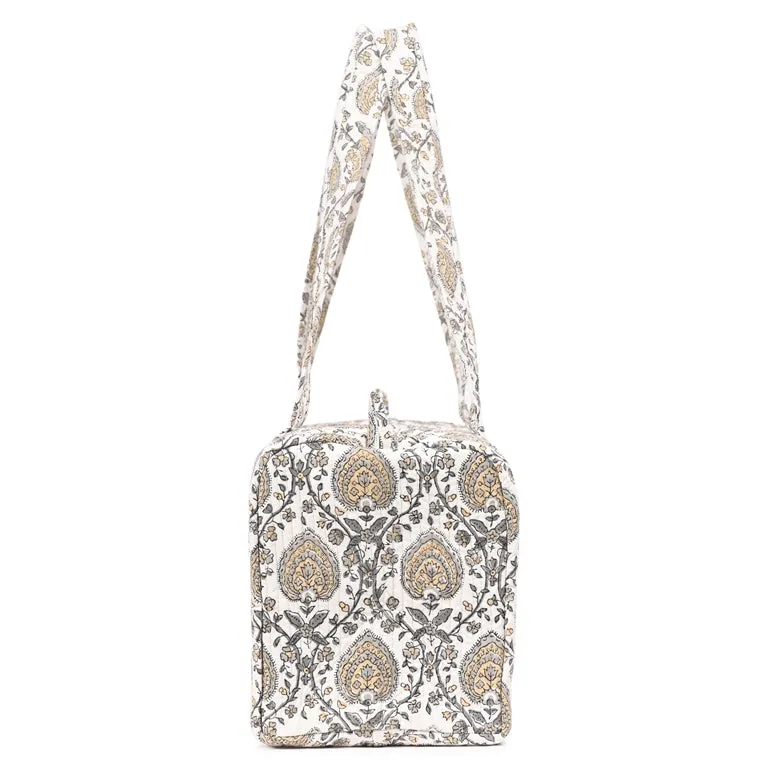 BETTLE JAAL HAND BLOCK PRINTED QUILTED TRAVEL MICRO DUFFLE BAG