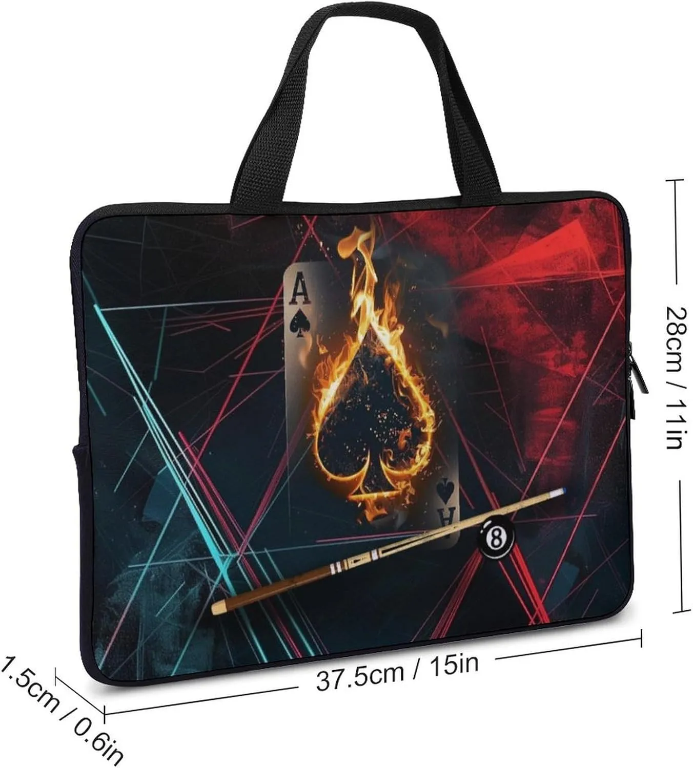 Billiards Poker Flame Laptop Bag Laptop Case Computer Messenger Bag with Adjustable Shoulder Strap