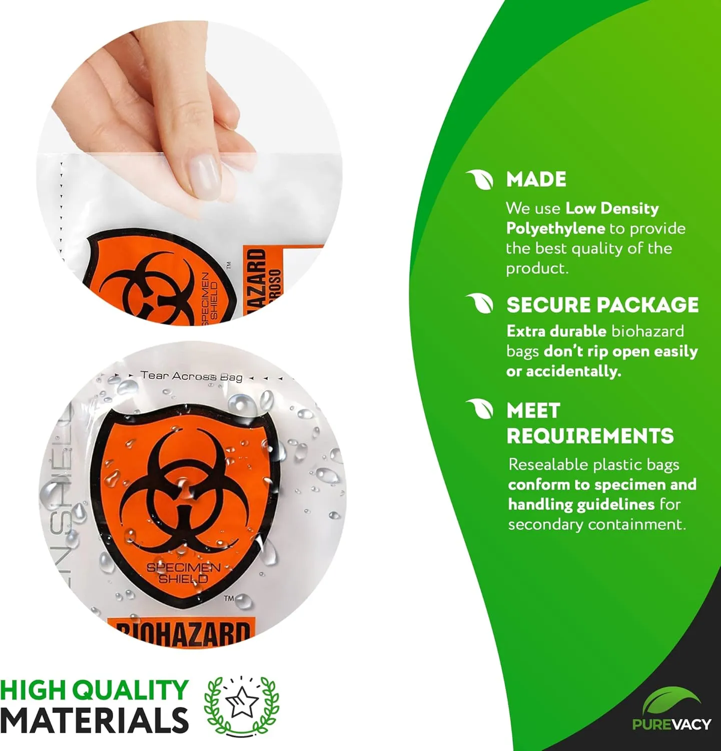 Biohazard Specimen Bags, 8 x 10 Inch. Pack of 100 Clear Zipper Specimen Bags. 3 Wall Polyethylene Specimen Bag. 2 Mils Specimen Biohazard Bag. Biohazard Transport Bag. Biohazard Plastic Bags