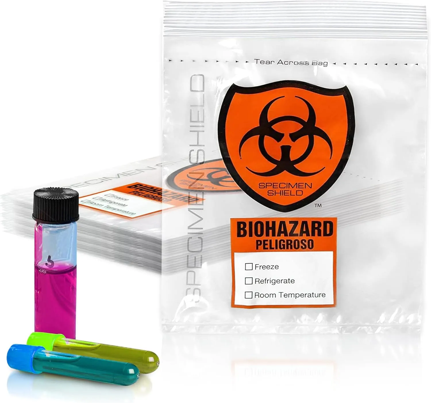 Biohazard Specimen Bags, 8 x 10 Inch. Pack of 100 Clear Zipper Specimen Bags. 3 Wall Polyethylene Specimen Bag. 2 Mils Specimen Biohazard Bag. Biohazard Transport Bag. Biohazard Plastic Bags
