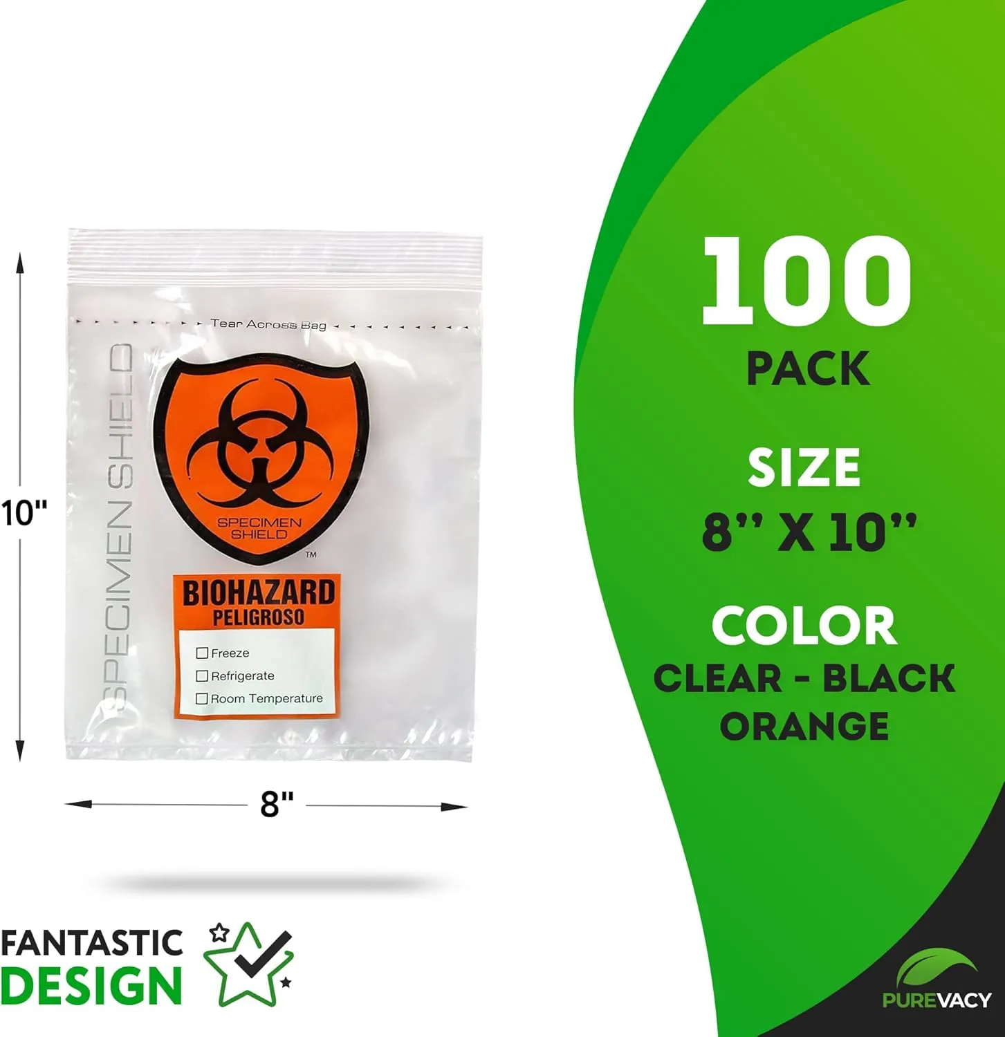 Biohazard Specimen Bags, 8 x 10 Inch. Pack of 100 Clear Zipper Specimen Bags. 3 Wall Polyethylene Specimen Bag. 2 Mils Specimen Biohazard Bag. Biohazard Transport Bag. Biohazard Plastic Bags