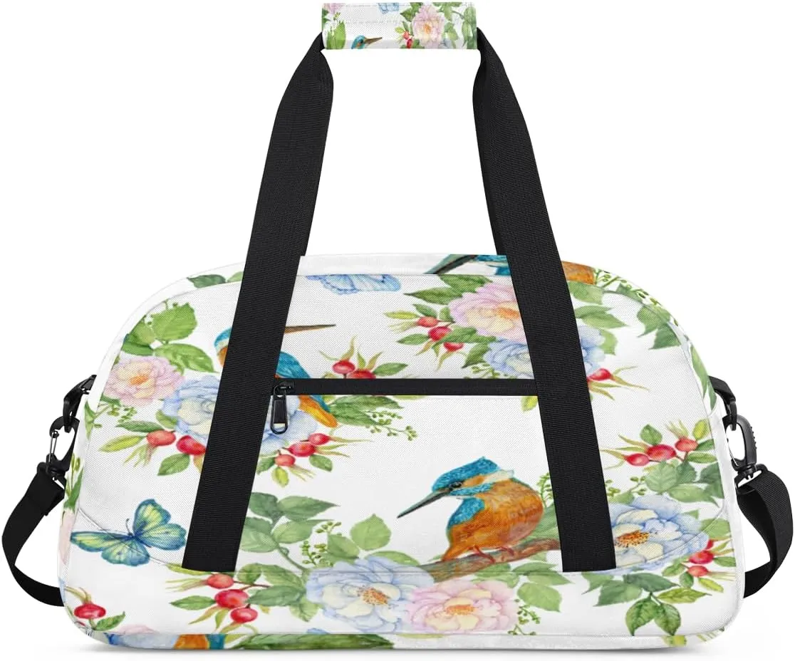 Birds Pomegranates Flowers Kids Duffle Bag for Kids Boys Girls Overnight Travel Bag Kids Duffel Bags Ballet Weekender Bag for School Gym Sport Sleepover Bag