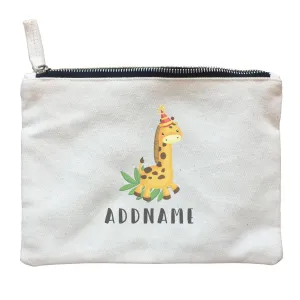 Birthday Safari Giraffa Wearing Party Hat Addname Zipper Pouch