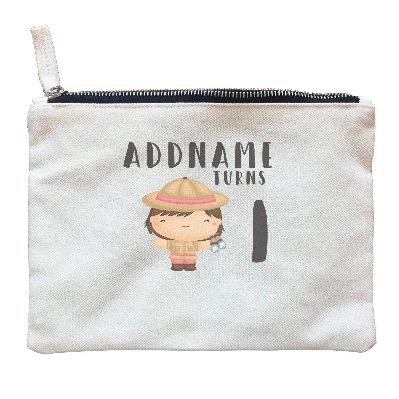 Birthday Safari Little Explorer Baby Girl Addname Turns 1 Zipper Pouch