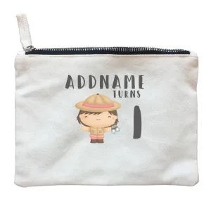 Birthday Safari Little Explorer Baby Girl Addname Turns 1 Zipper Pouch