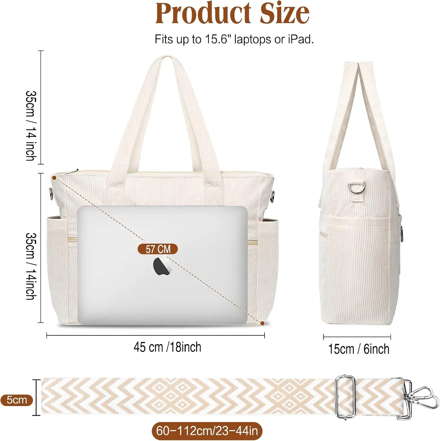 BKNOOU Large Corduroy Beach Tote Bag for Women Travel Carry on Weekender Bags Shoulder Handbag with Laptop Compartment