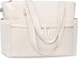 BKNOOU Large Corduroy Beach Tote Bag for Women Travel Carry on Weekender Bags Shoulder Handbag with Laptop Compartment