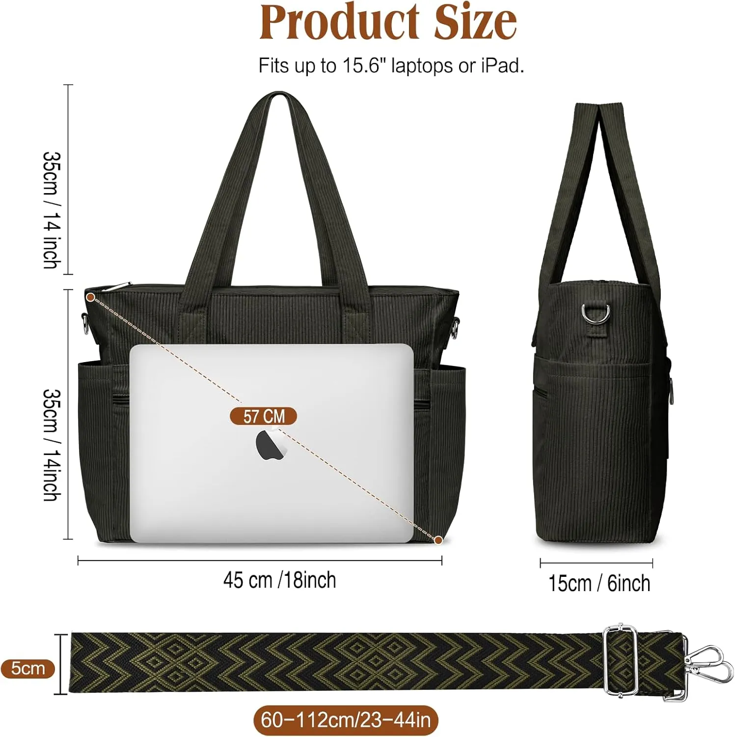 BKNOOU Large Corduroy Beach Tote Bag for Women Travel Carry on Weekender Bags Shoulder Handbag with Laptop Compartment