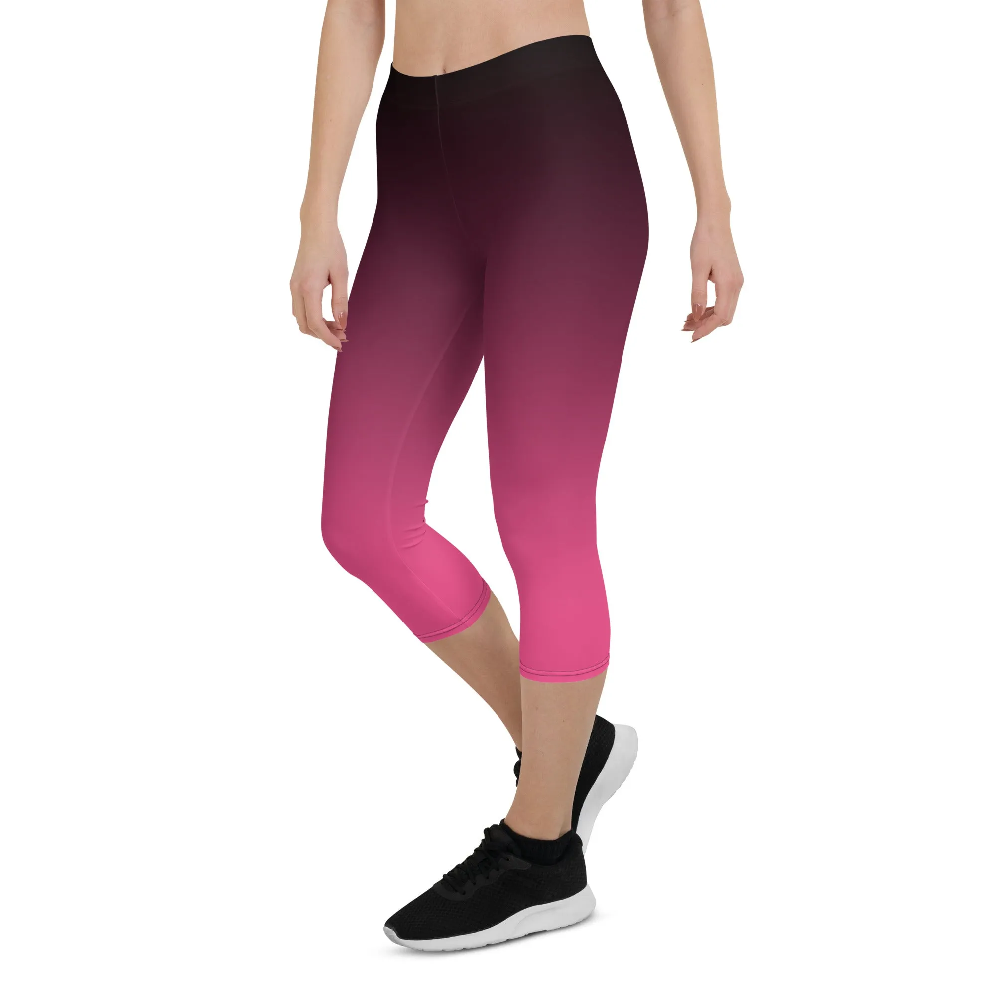 Black and Pink Ombre Mid-waist Capri Leggings