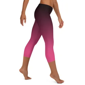 Black and Pink Ombre Mid-waist Capri Leggings