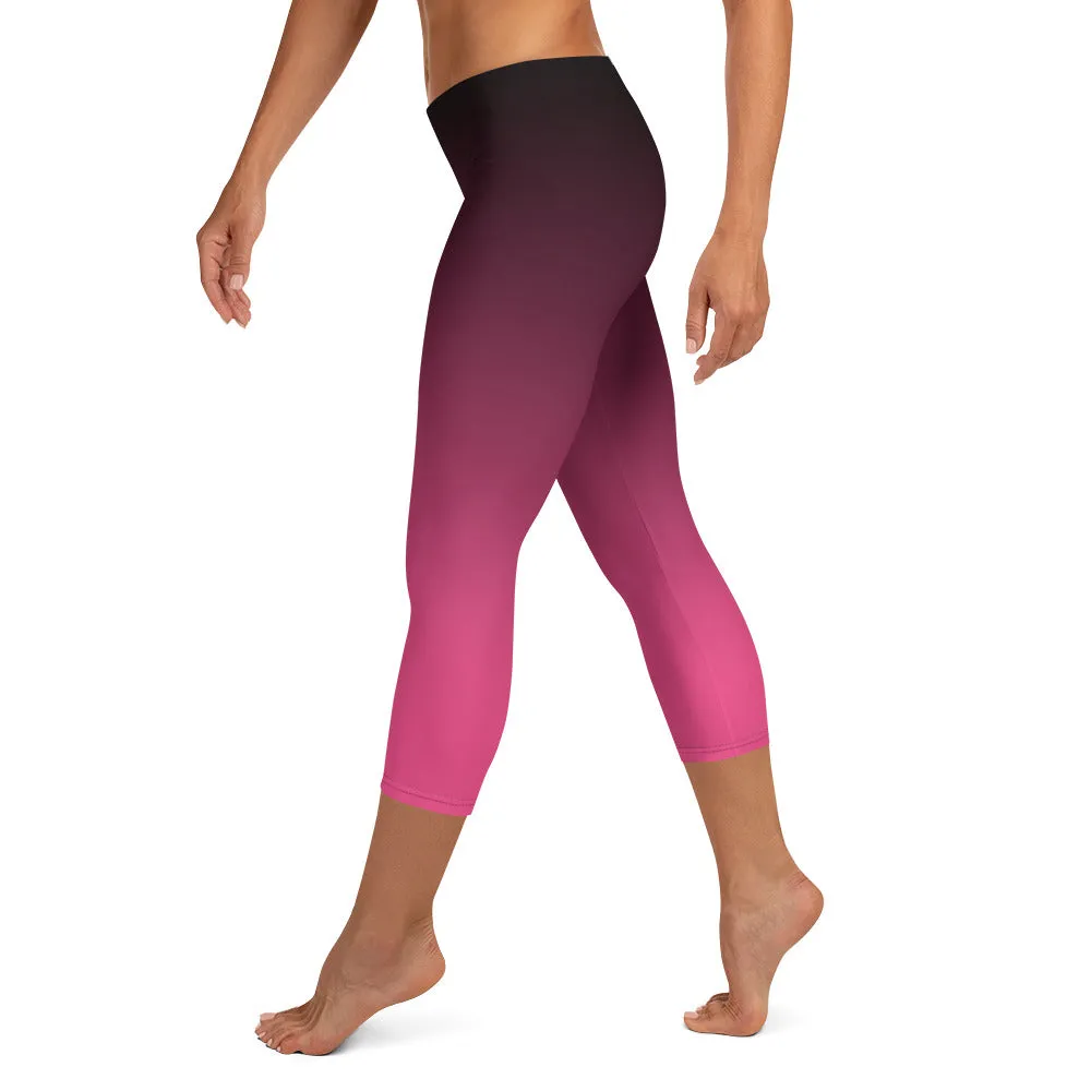 Black and Pink Ombre Mid-waist Capri Leggings