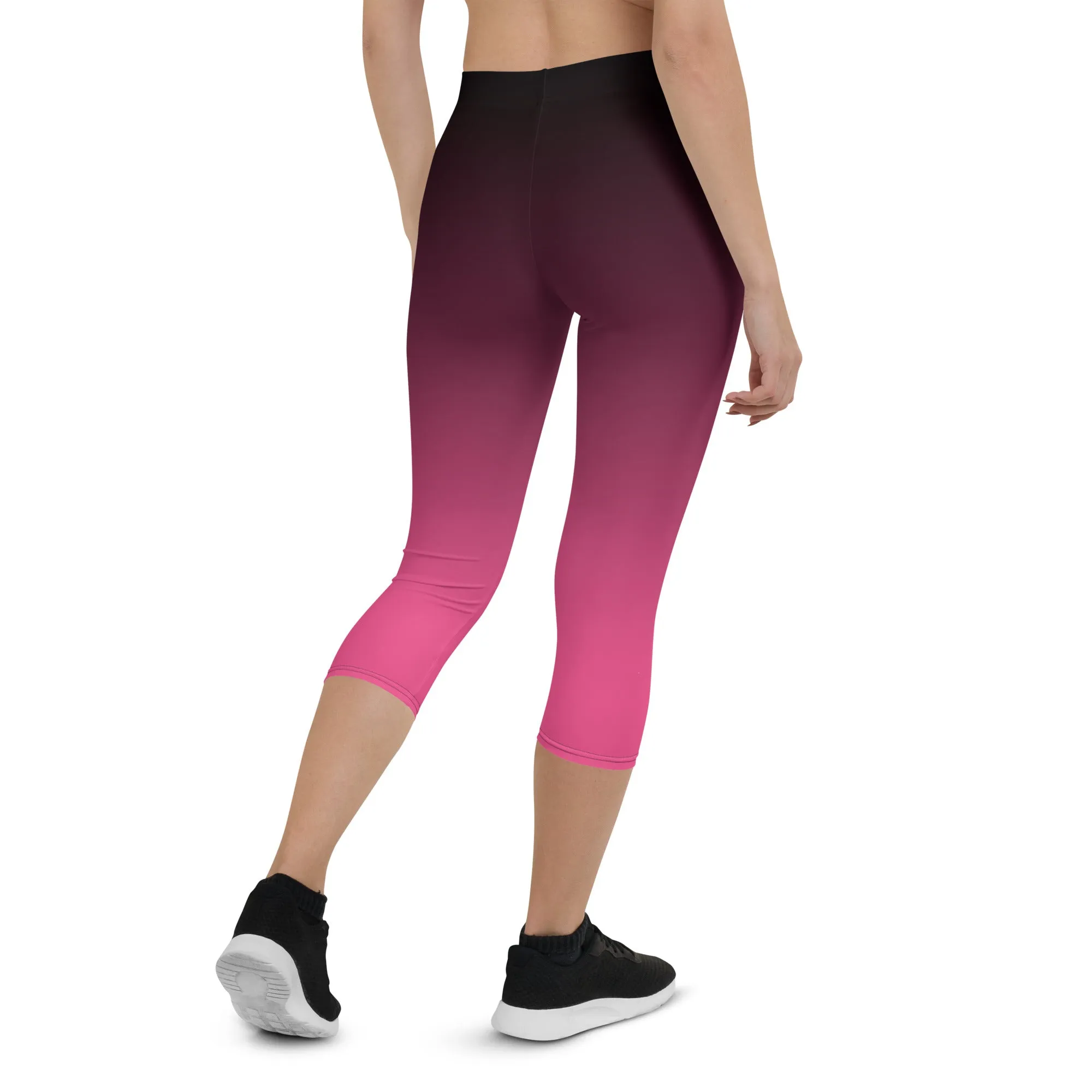 Black and Pink Ombre Mid-waist Capri Leggings