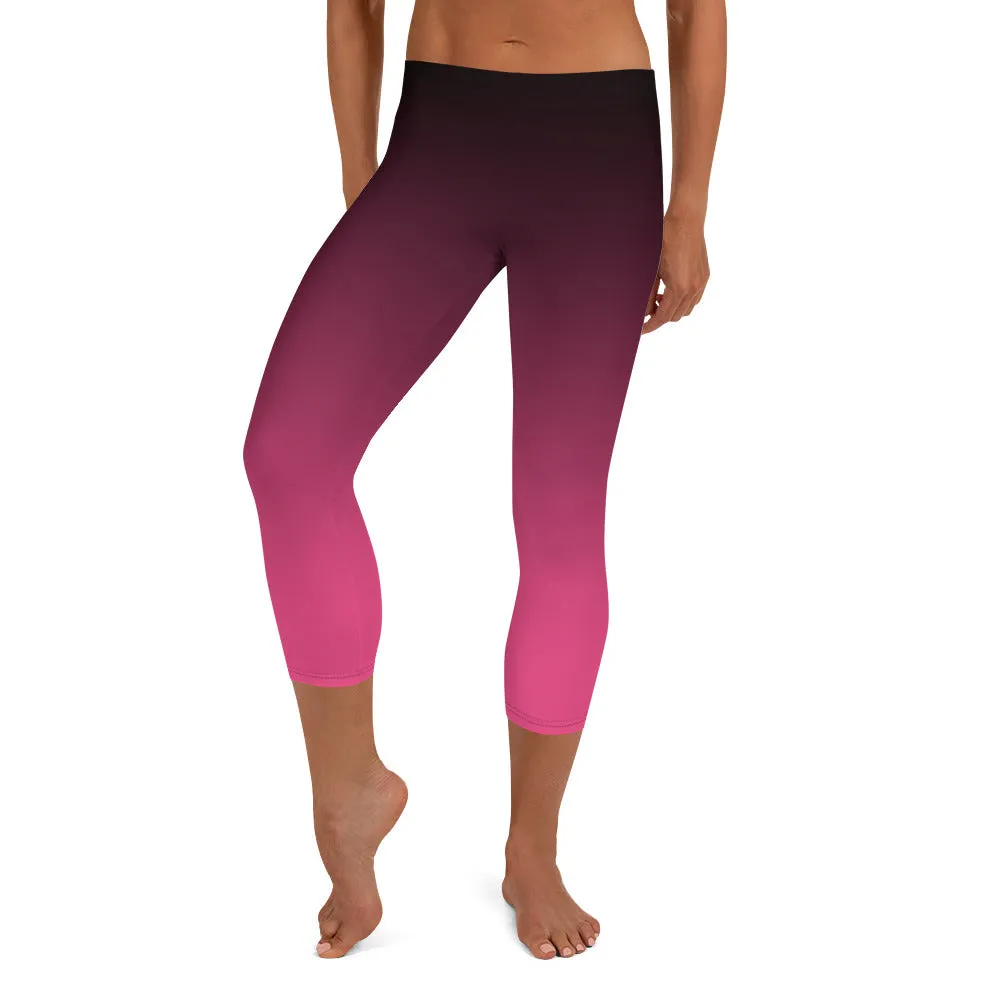 Black and Pink Ombre Mid-waist Capri Leggings