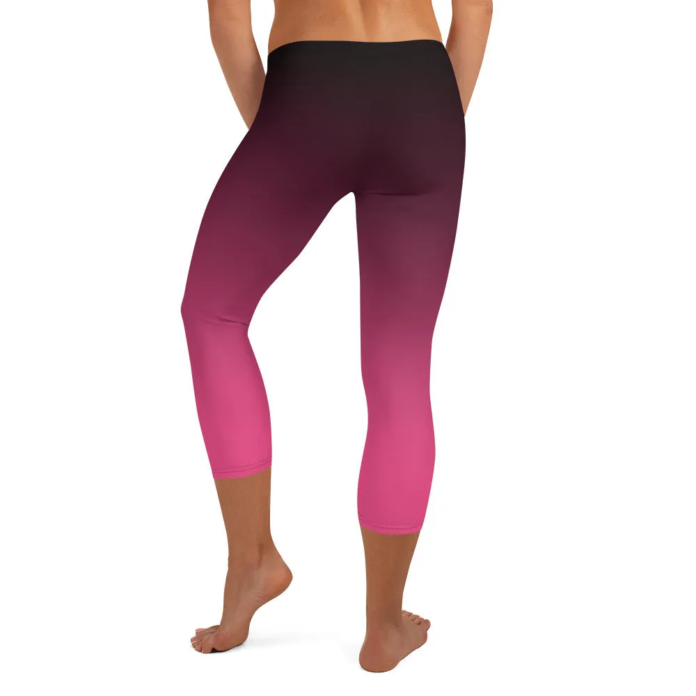 Black and Pink Ombre Mid-waist Capri Leggings