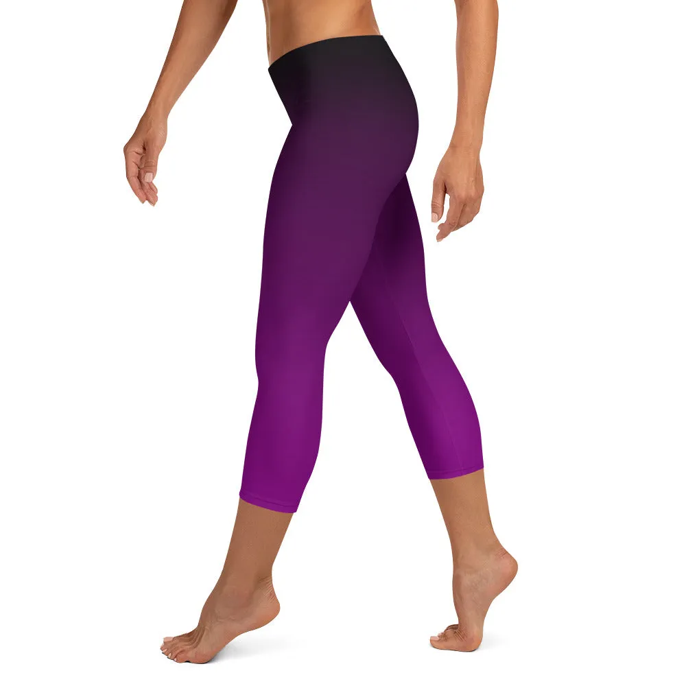 Black and Purple Ombre Mid-waist Capri Leggings