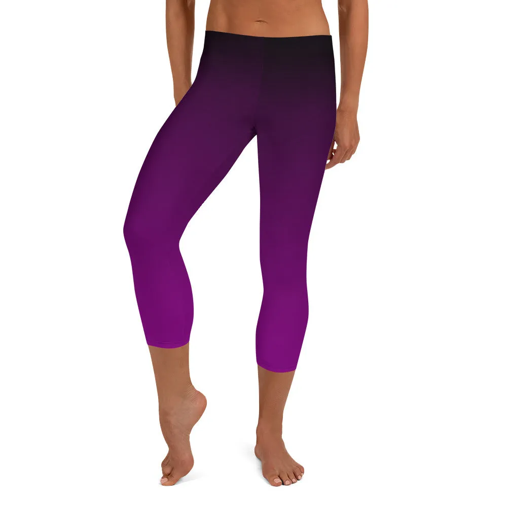 Black and Purple Ombre Mid-waist Capri Leggings