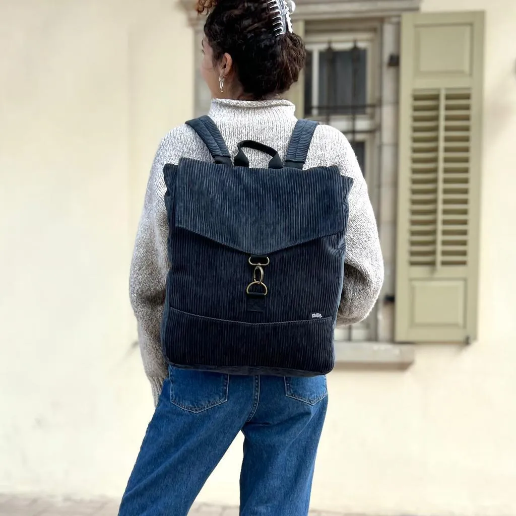 Black Corduroy Large Students Backpack