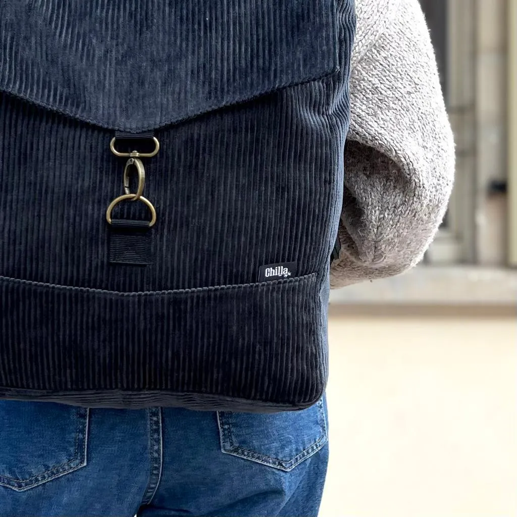 Black Corduroy Large Students Backpack