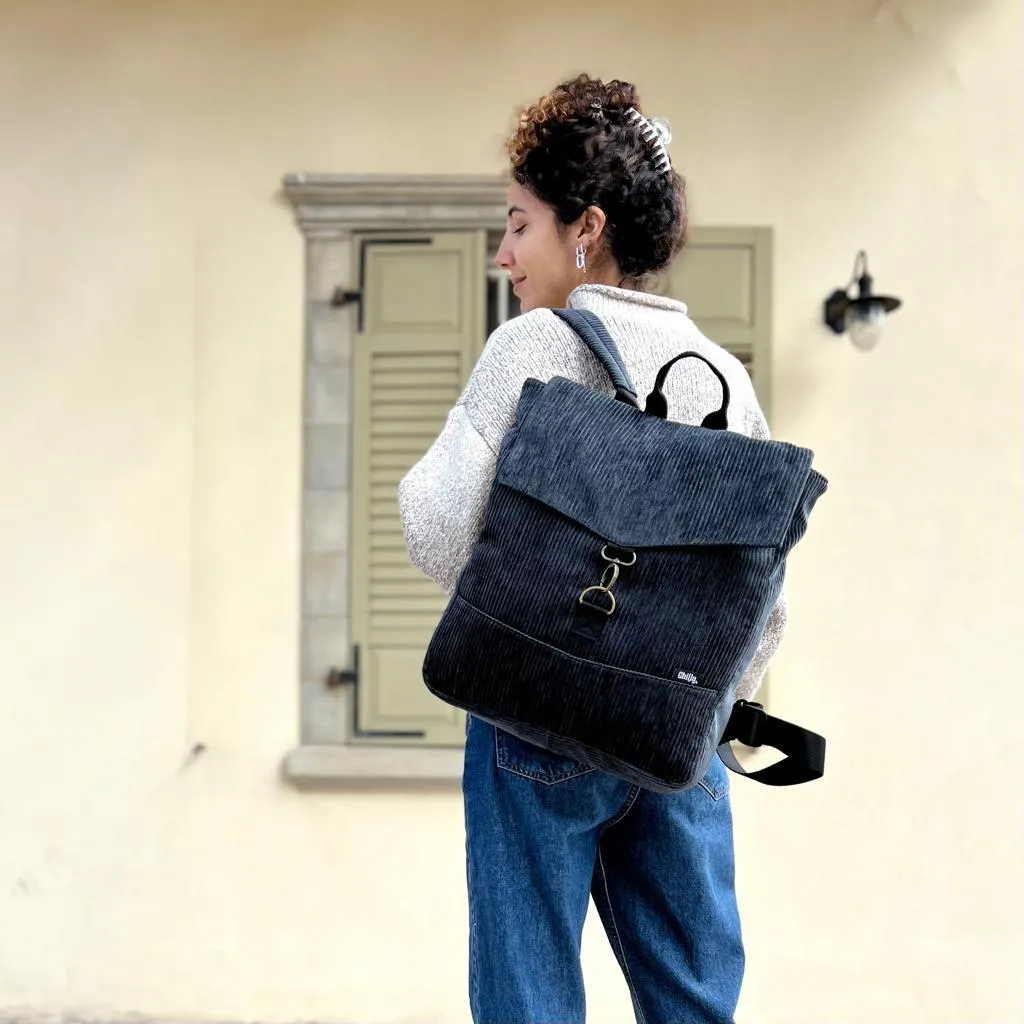 Black Corduroy Large Students Backpack