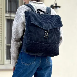 Black Corduroy Large Students Backpack