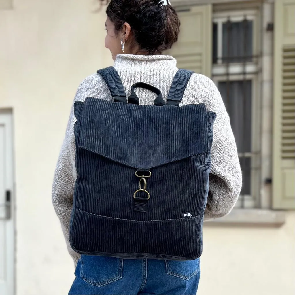 Black Corduroy Large Students Backpack