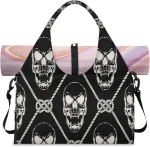 Black Grim Skull Women's Yoga Gym Bag - Adjustable shoulder strap with shoe compartment, large gym bag with multiple pockets for yoga mat, gym equipment and travel accessories
