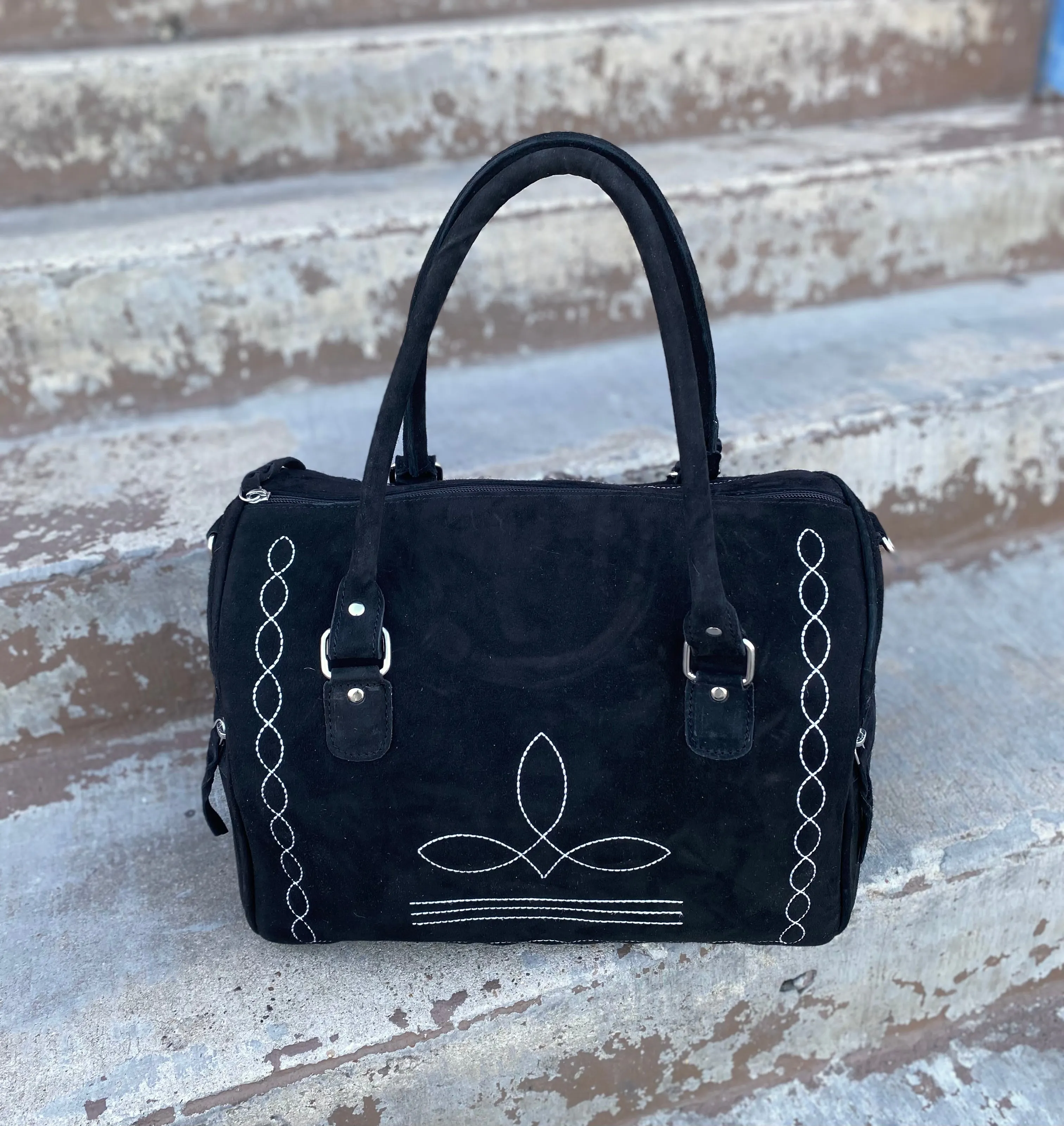 Black Leather Mini Duffle Suede Leather