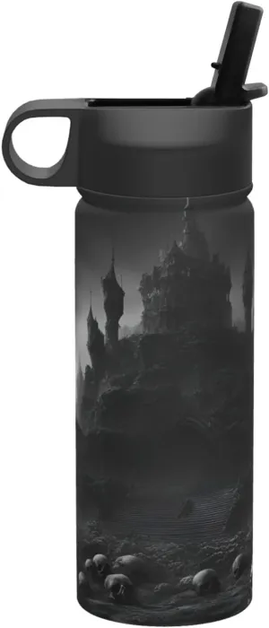 Black skulls Print Flask Stainless Steel Water Bottle with Straw 18OZ FOR Outdoor Gym Commute