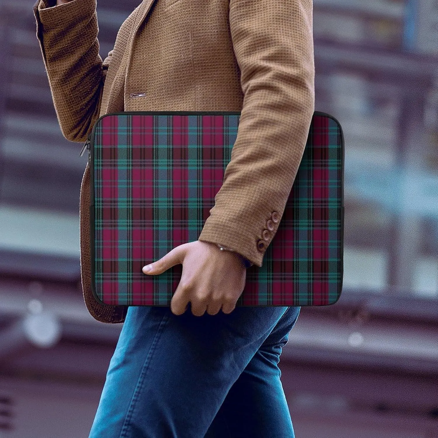Black Watch Tartan Pattern All Print Hands Free Withdrawal Laptop Bag Unisex