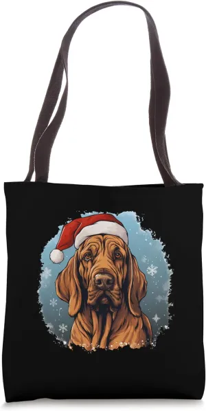 Bloodhound Dog wearing a Christmas hat. Christmas Dog Tote Bag