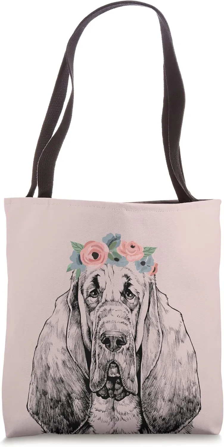 Bloodhound with Floral Headband Dog Mom Tote Bag