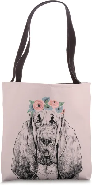Bloodhound with Floral Headband Dog Mom Tote Bag