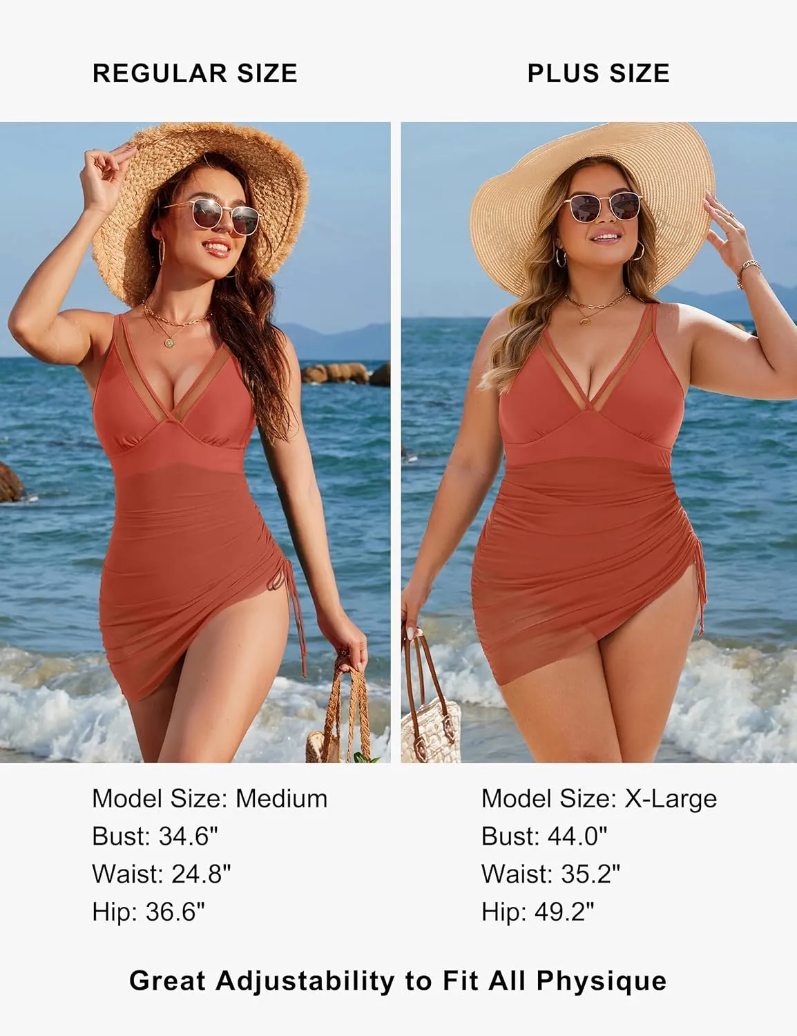 Blooming Jelly Women's One Piece Swimsuit Tummy Control Swim Dress Modest Bathing Suit Mesh Sarong Wraps Swim Suits