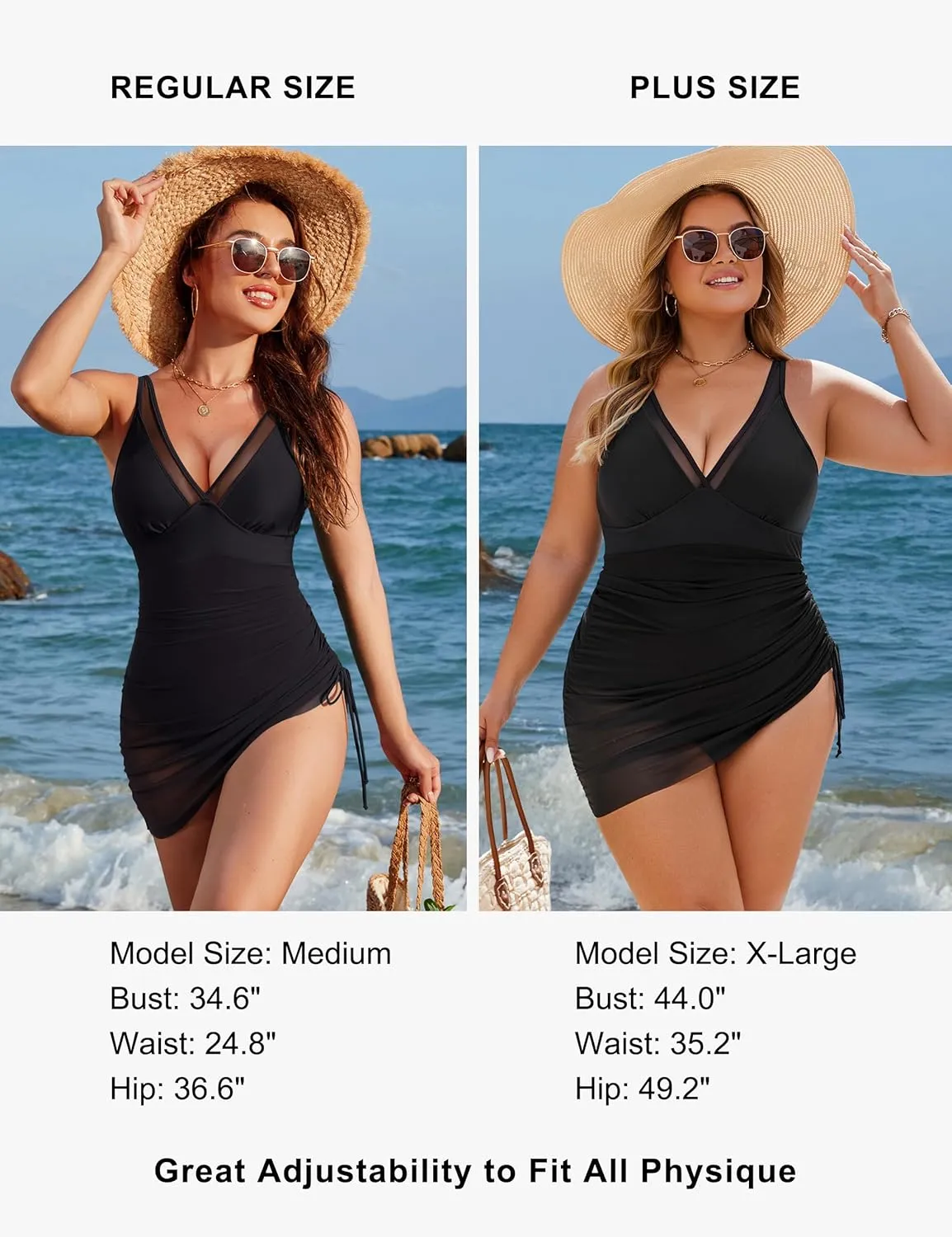 Blooming Jelly Women's One Piece Swimsuit Tummy Control Swim Dress Modest Bathing Suit Mesh Sarong Wraps Swim Suits