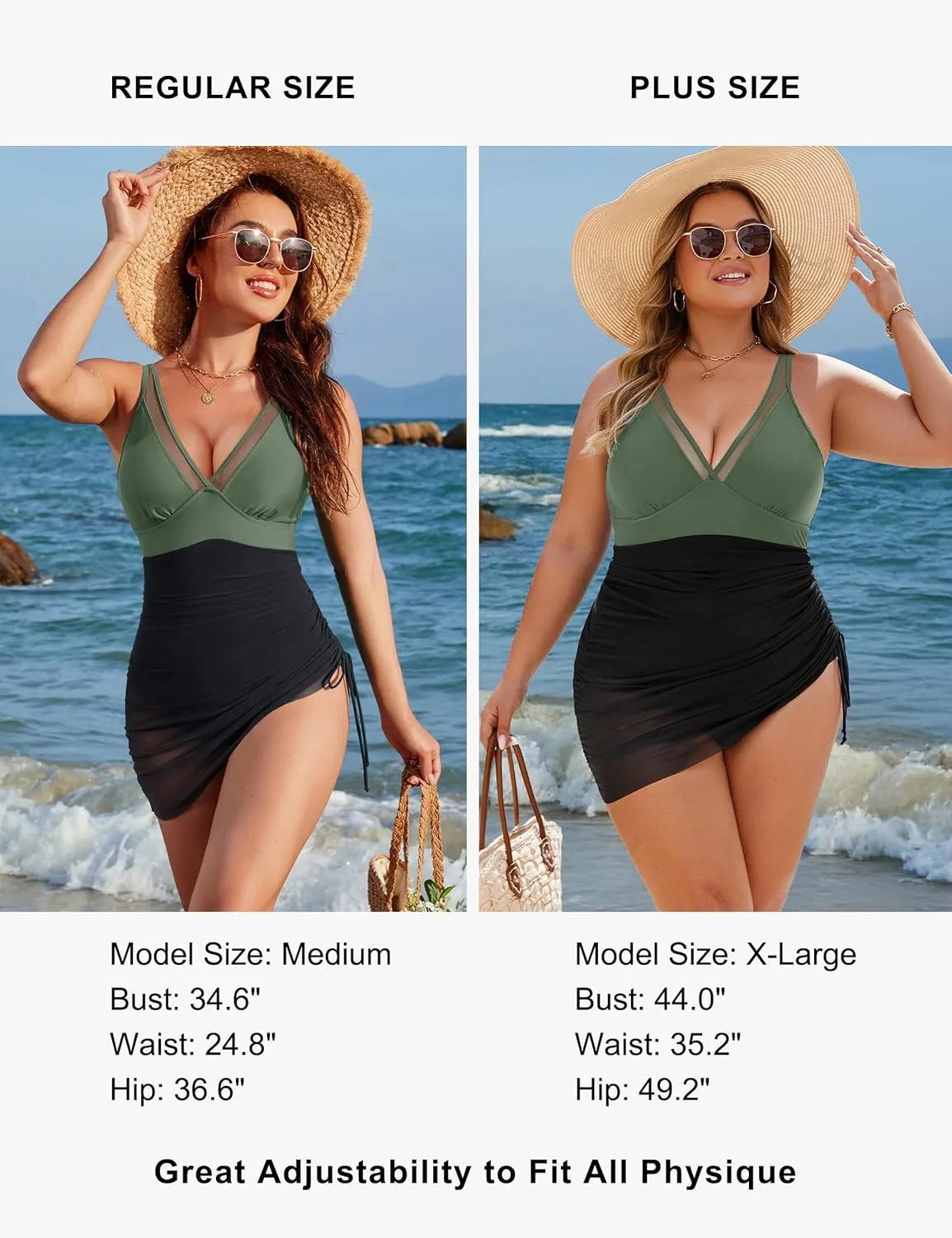 Blooming Jelly Women's One Piece Swimsuit Tummy Control Swim Dress Modest Bathing Suit Mesh Sarong Wraps Swim Suits