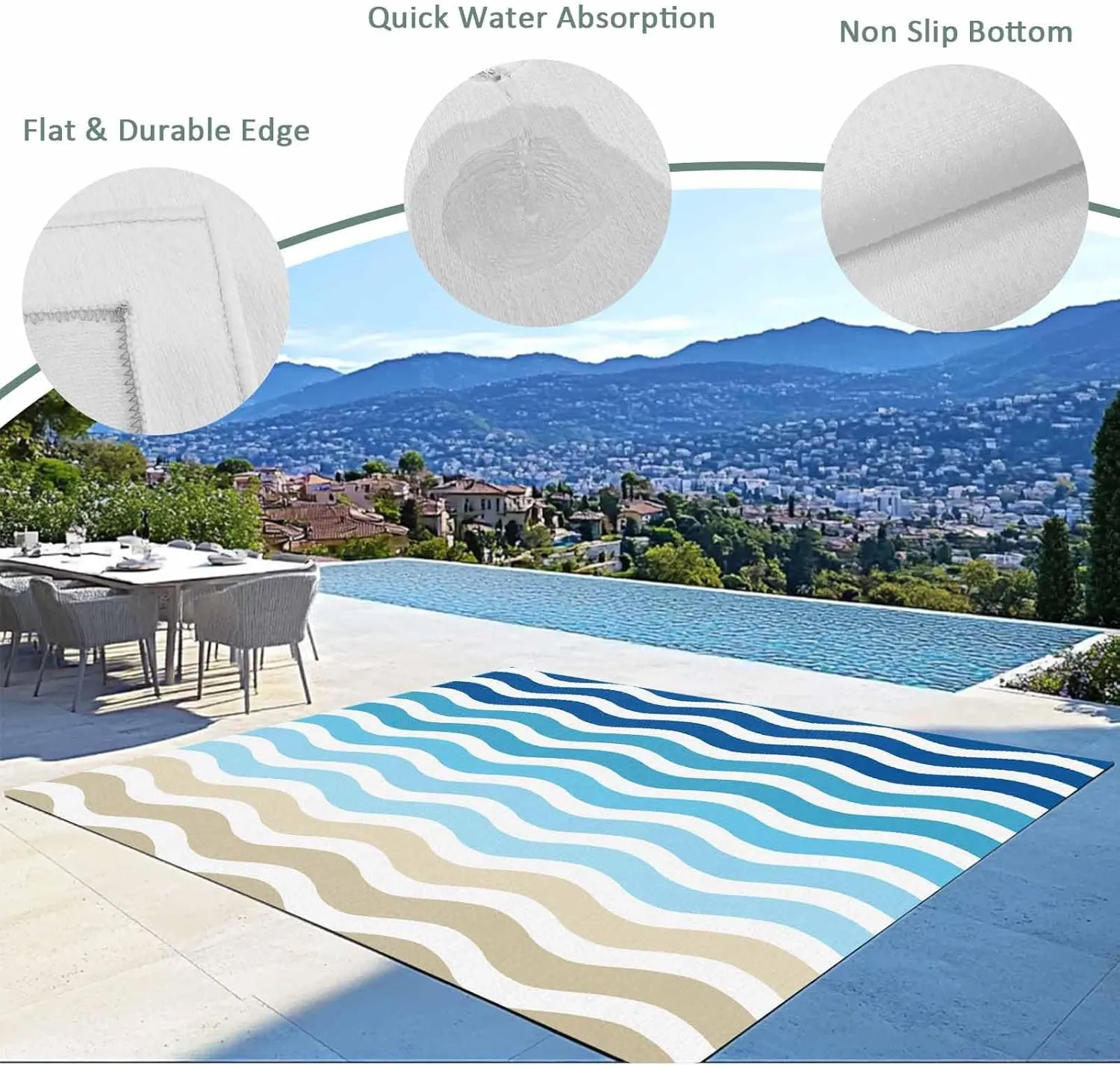 Blue Brown Stripes Outdoor Rug 6x9ft Large Patio Rug,Washable RV Camping Outside Area Runner Rug Mat,Abstract Geometric Ombre Wave Stripe Carpet for Picnic Backyard Deck Porch Balcony Beach & Indoor