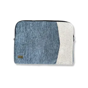 Blue-Gray Corduroy Laptop Case with Shoulder Strap