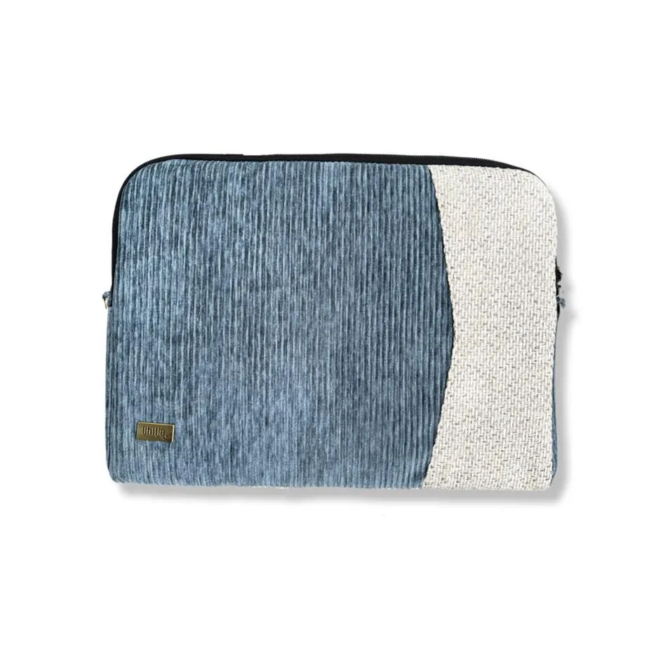 Blue-Gray Corduroy Laptop Case with Shoulder Strap