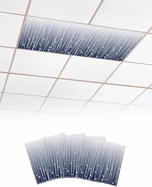 Blue Ombre Fluorescent Light Covers for Ceiling Lights 4x2 feet,4 Pack Magnetic Light Filters for Classroom,Modern Striped Flowers Leaves Minimalist Art Fluorescent Lights Shade Panel for Office