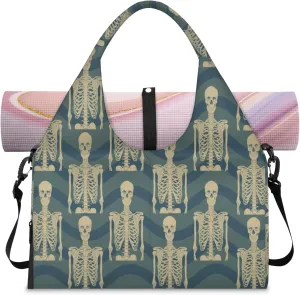 Blue patterned skull Women's Yoga Gym Bag - Adjustable shoulder strap with shoe compartment, large gym bag with multiple pockets for yoga mat, gym equipment and travel accessories
