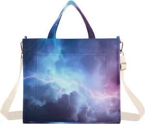 Blue Purple Storm Tote Bag for Women Large Capacity Handbag Portable Work Handbag Shoulder Bag for Beach, Shopping, Travel