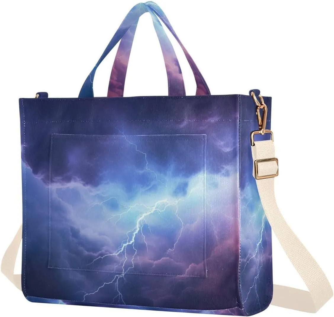 Blue Purple Storm Tote Bag for Women Large Capacity Handbag Portable Work Handbag Shoulder Bag for Beach, Shopping, Travel