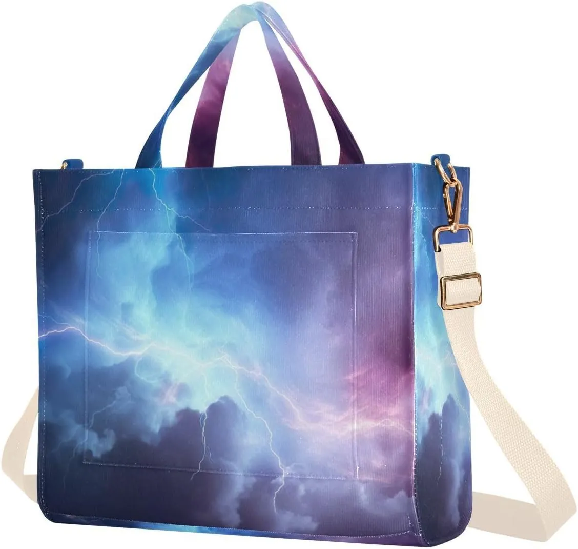 Blue Purple Storm Tote Bag for Women Large Capacity Handbag Portable Work Handbag Shoulder Bag for Beach, Shopping, Travel
