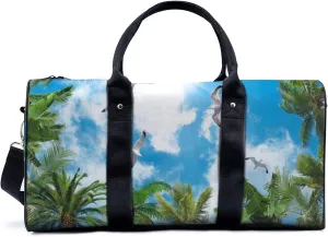 Blue Sky Palm Trees Travel Luggage Duffel Bag with Adjustable Strap Positive Inspirational Sports Bag Lightweight Canvas Gym Tote Bag for Men and Women