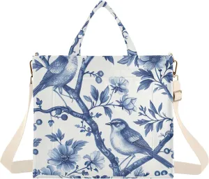 Blue White Porcelain Tote Bag for Women Large Capacity Handbag Portable Work Handbag Shoulder Bag for Beach, Shopping, Travel