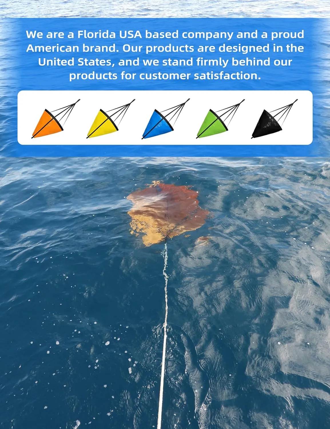 BLUEWING 32", 42", 53" Drift Sock Sea Anchors with Buoy Ball Float Leash 840D Nylon Parachute Fishing Drogue for Marine/Jet Ski/Sail Boat
