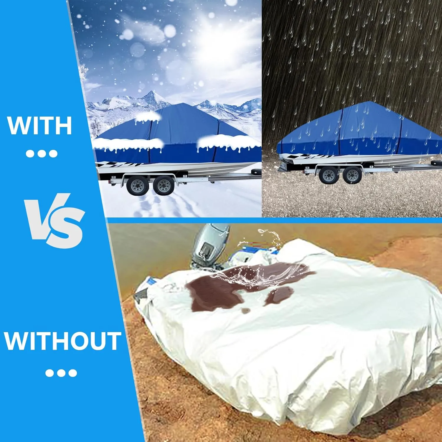 Boat Cover Support Poles 2 Pack with Stable Anti-Slip Rubber Base, Stainless Steel Boat Cover Support System with 3 Strap, 4-Stage Extension Height of 16”-59” - Blue