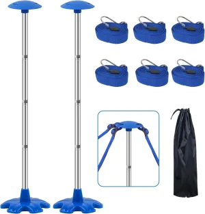 Boat Cover Support Poles 2 Pack with Stable Anti-Slip Rubber Base, Stainless Steel Boat Cover Support System with 3 Strap, 4-Stage Extension Height of 16”-59” - Blue
