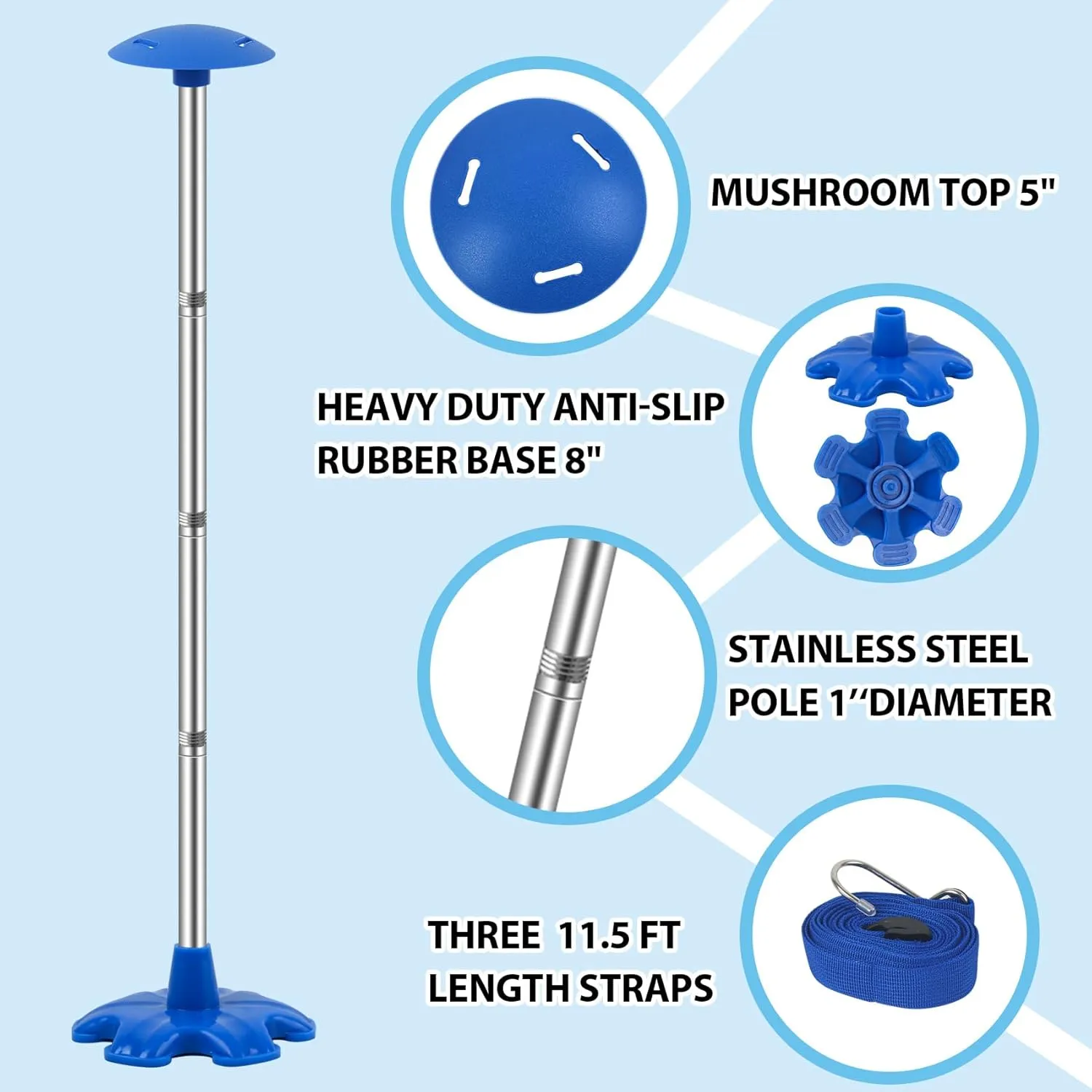 Boat Cover Support Poles 2 Pack with Stable Anti-Slip Rubber Base, Stainless Steel Boat Cover Support System with 3 Strap, 4-Stage Extension Height of 16”-59” - Blue